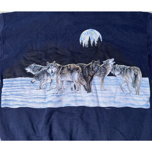 Vintage 90s Wolf Pack Wolves Wildlife Double Sided Crewneck Sweatshirt Size XL